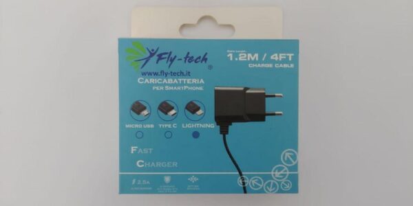 CARICA BATTERIE Fly-Tech® per SMARTPHONE da 2.5A AC/Apple I5-I6 cavo 1.2mt