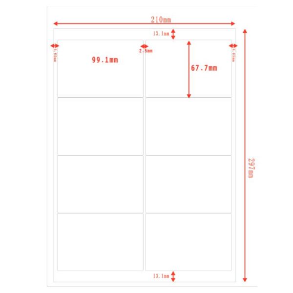 Etichette adesivo formato A4 165g 99,1*67,7 mm n.8 etichette/foglio (conf.100foglio)