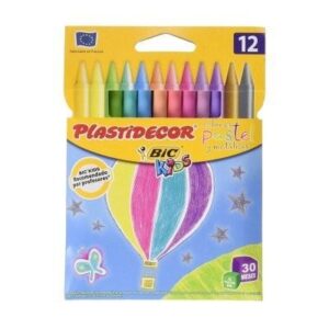 Colori a cera Bic Kids Plastidecor conf. 12 pz. pastello e metallico