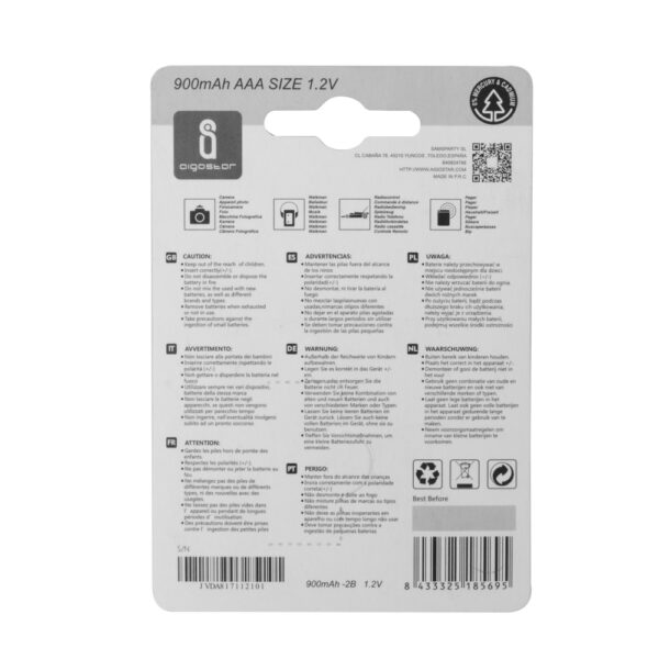 Batteria Ricaricabile Aigostar 1,2V AAA Ministilo 900mAH confezione da 2 pile - immagine 2