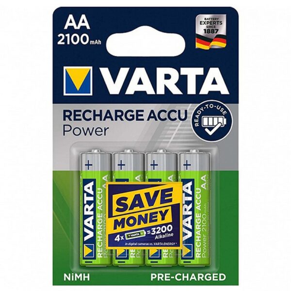 Batterie Ricaricabili Varta 1,2V AA Stilo Accu Power 2100mAH confezione da 4 pile